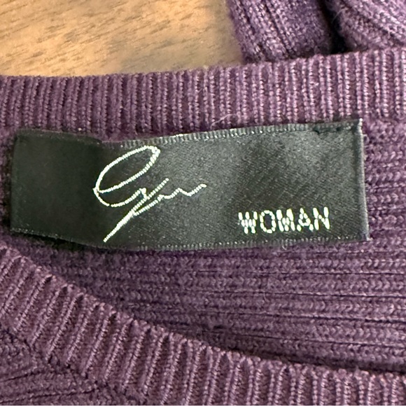 G.H. Woman Dark Purple Ribbed Knit Sweater Plus Size 1X Soft Stretch Top - Picture 7 of 10